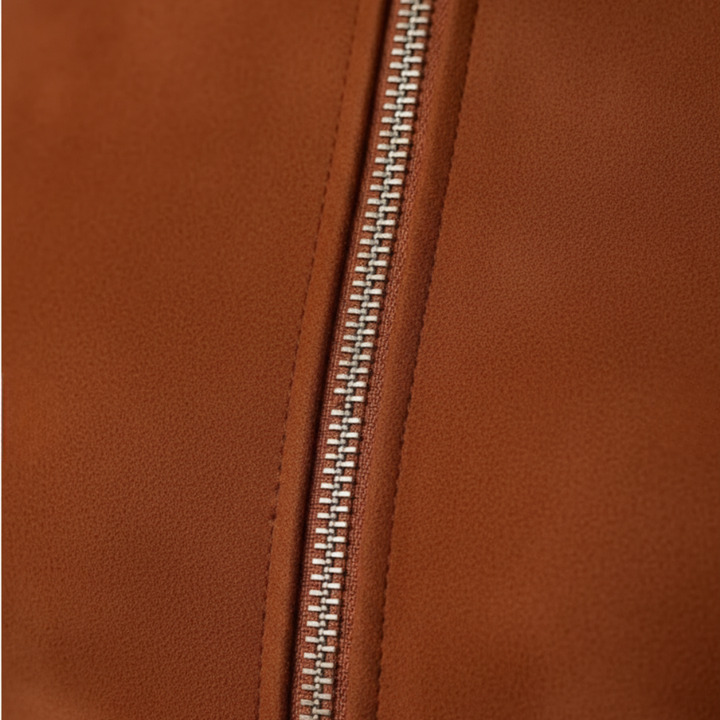 Women Faux Suede Belted Zipper Maxi Dress with Long Sleeves