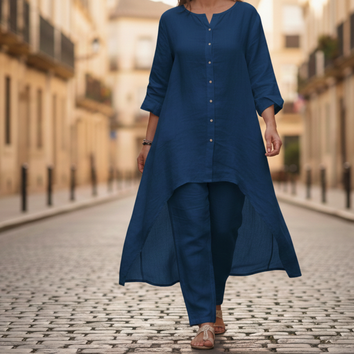 Conjunto de dos piezas para mujer con parche de cuadros, ajuste holgado, informal