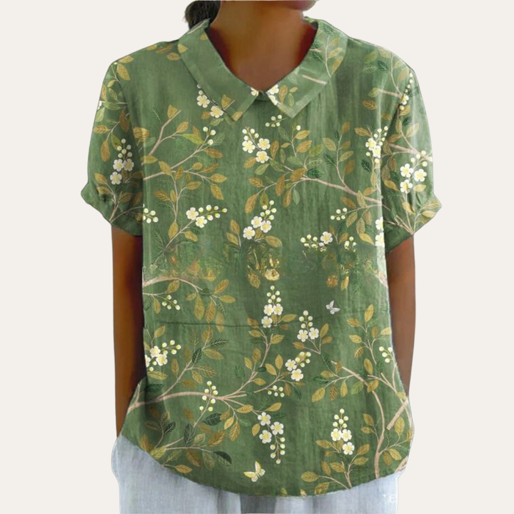 Damen Bluse mit Blumenmuster und Kragen Sommeroberteil | Vestea
