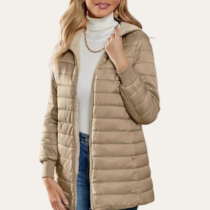 Damen Steppmantel Kapuze Gefüttert Reißverschluss Winterjacke | Vestea
