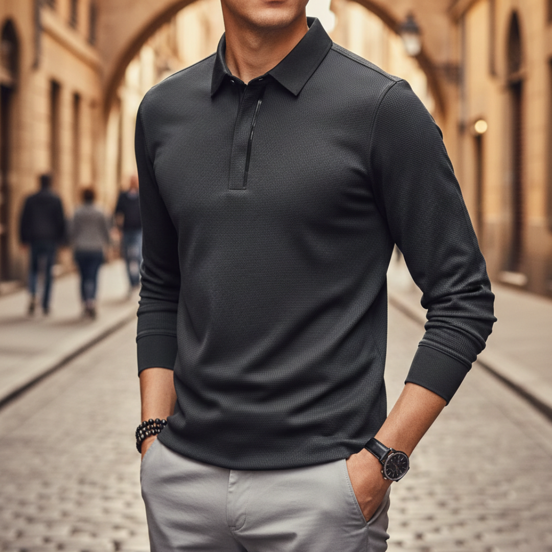 Camiseta de manga larga para hombre tipo polo de alto rendimiento