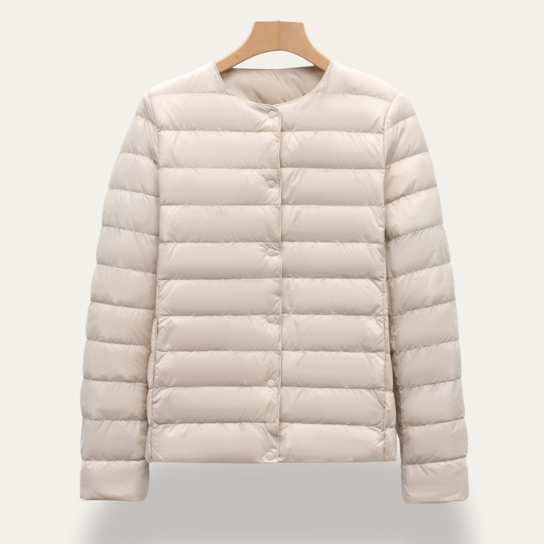 Damen Steppjacke Ultraleicht Rundhalsausschnitt mit Druckknöpfen | Vestea
