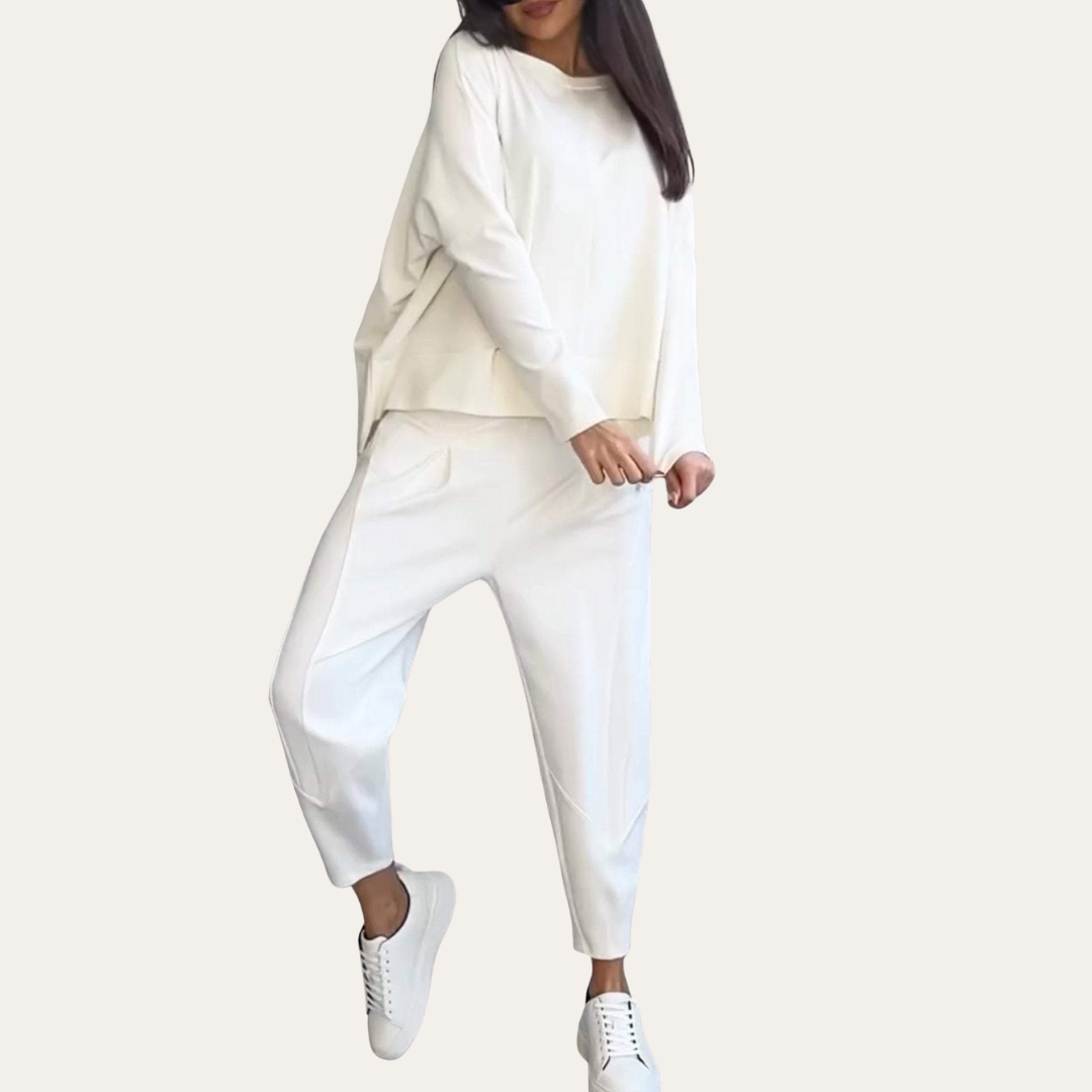 Damen Loungewear Anzug Set Leinen Hose Bluse Bequem Elegant | Vestea