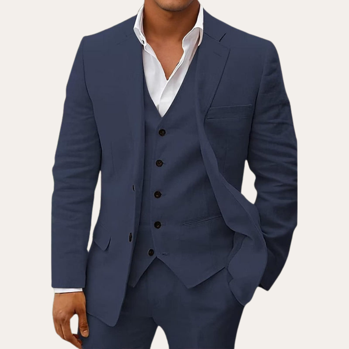 Herren Sommer Anzug 3-teilig Leinen Look Slim Fit Festlich | Vestea