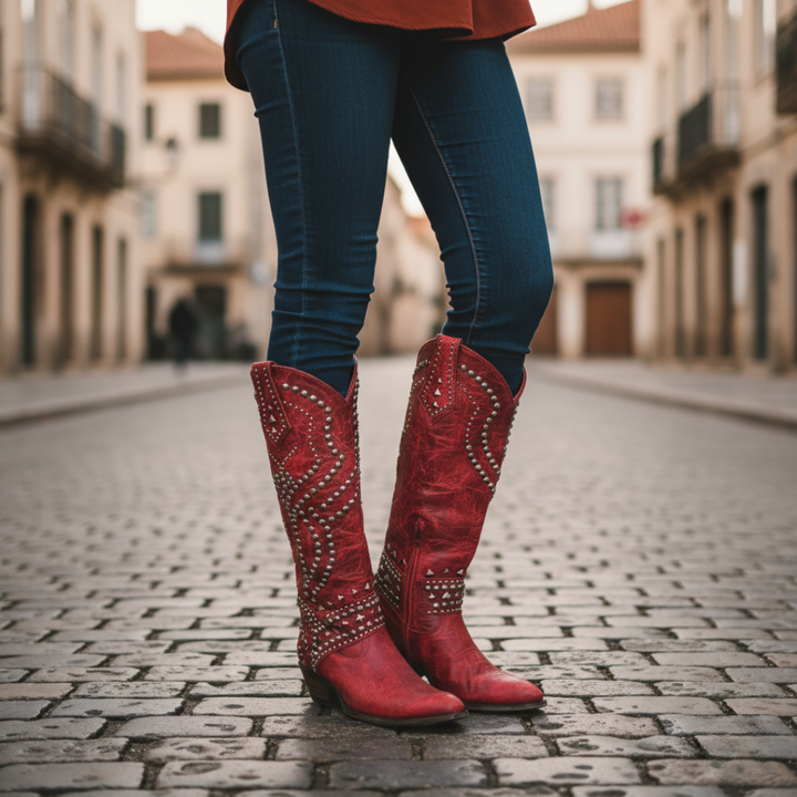 Damen Orthopädische Kniehohe Stiefel mit Nieten | Vestea