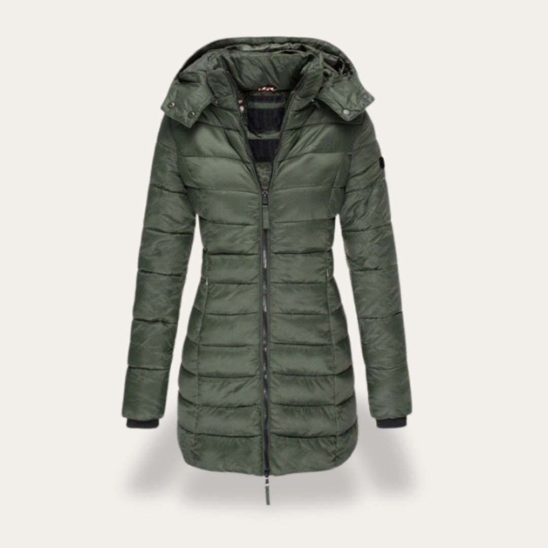 Damen Steppmantel mit Kapuze Winterjacke Reißverschluss | Vestea
