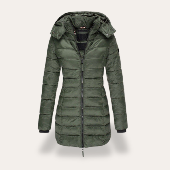 Damen Steppmantel mit Kapuze Winterjacke Reißverschluss | Vestea