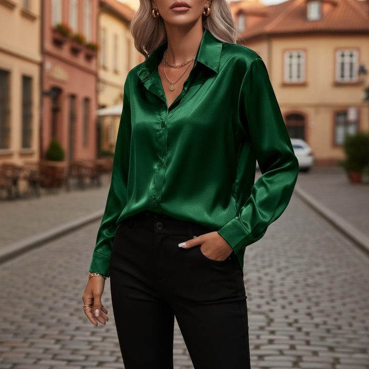 Damen Satin Bluse Langarm | Vestea