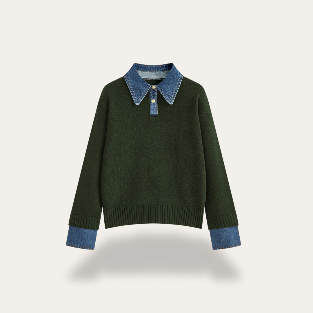 Damen Strickpullover mit Jeanskragen Langarm | Vestea