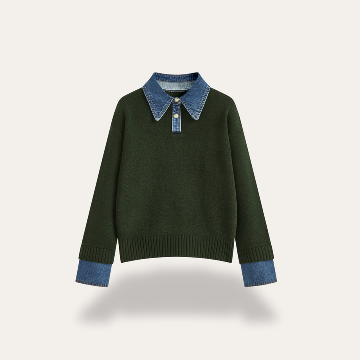Damen Strickpullover mit Jeanskragen Langarm | Vestea