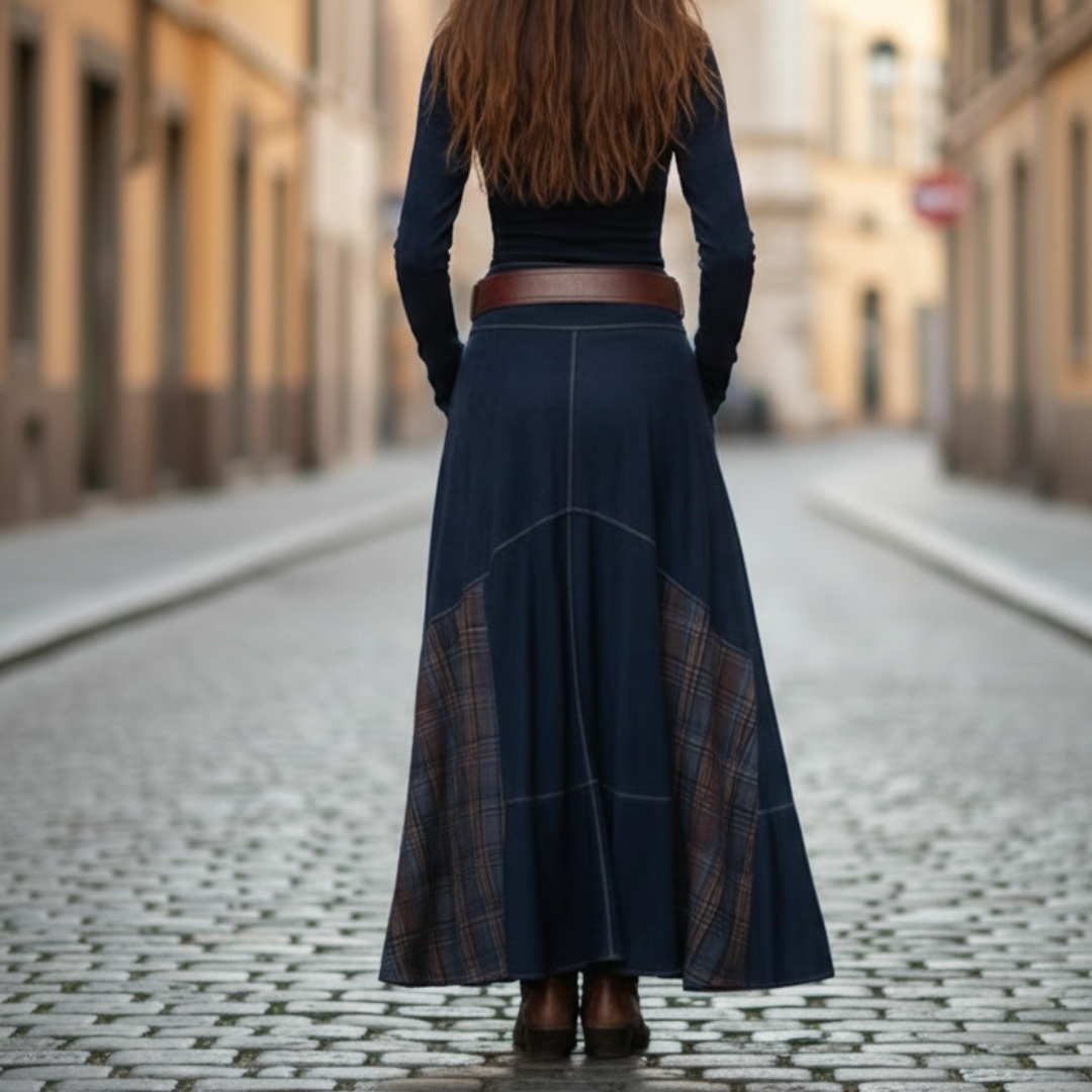 Long Vintage Faux Suede Plaid Polyester Dress for Women