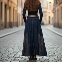 Long Vintage Faux Suede Plaid Polyester Dress for Women