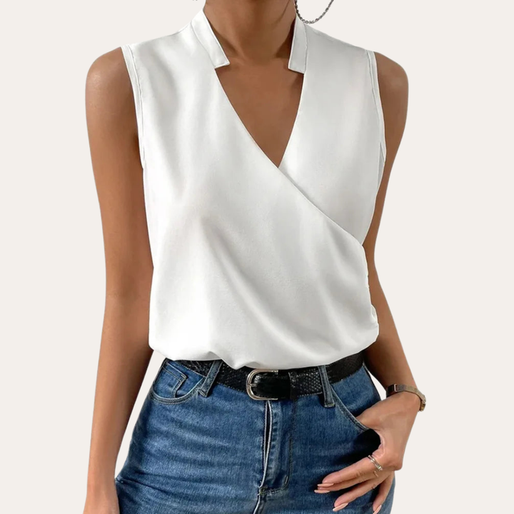 Wickeloptik Elegante Sommer Damen Bluse Ärmellos V-Ausschnitt | Vestea