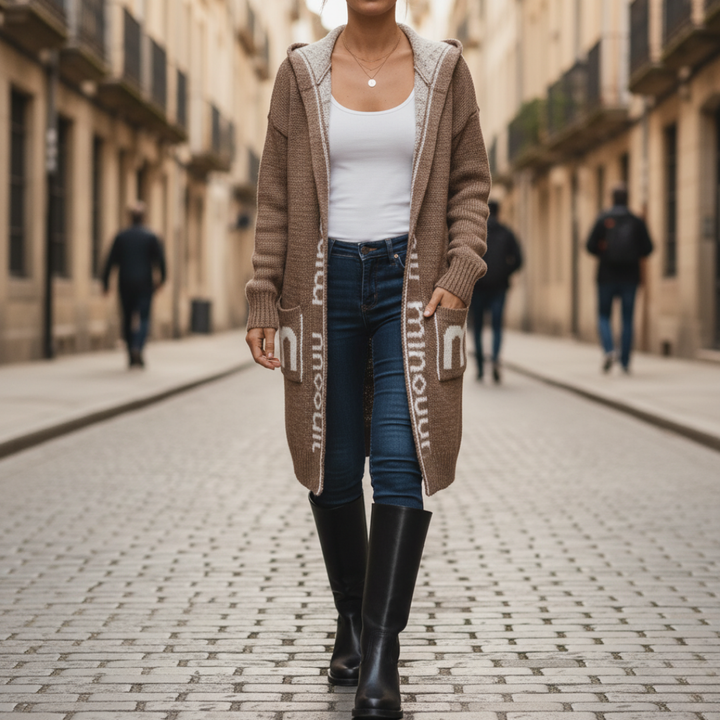 Damen Long Cardigan Kapuze Oversize | Vestea