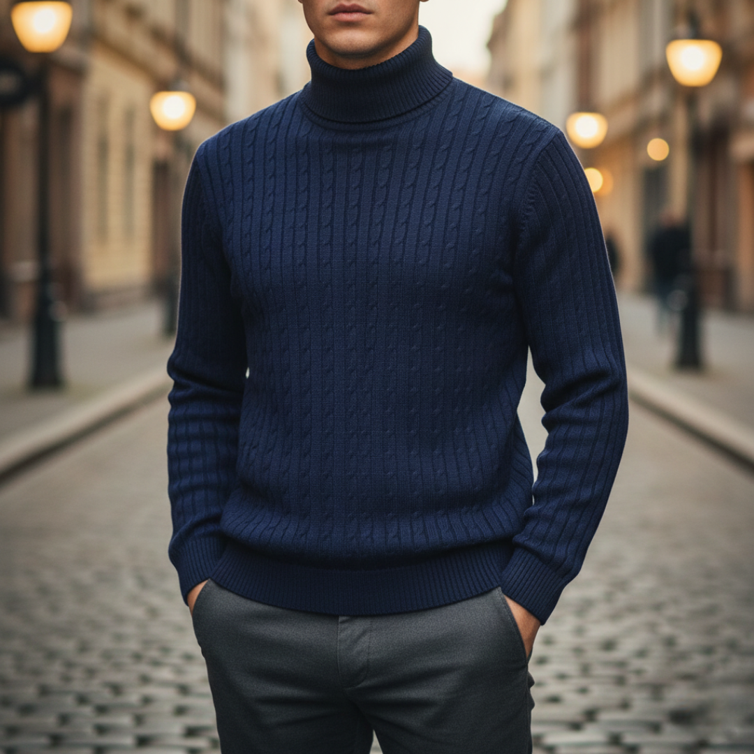 Modische Herren-Rollkragenpullover aus Rippstrick | Vestea