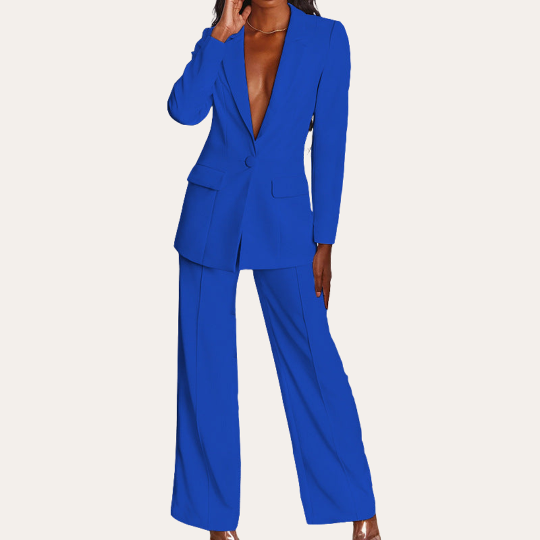 Damen Hosenanzug Zweiteiler Blazer mit weiter Hose Polyester Business Look | Vestea