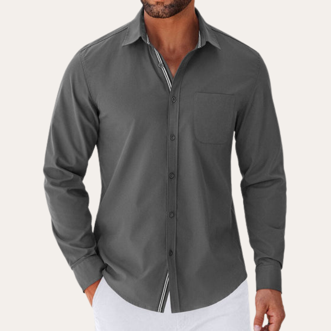 Herren Langarmhemd Mischgewebe Regular Fit | Vestea