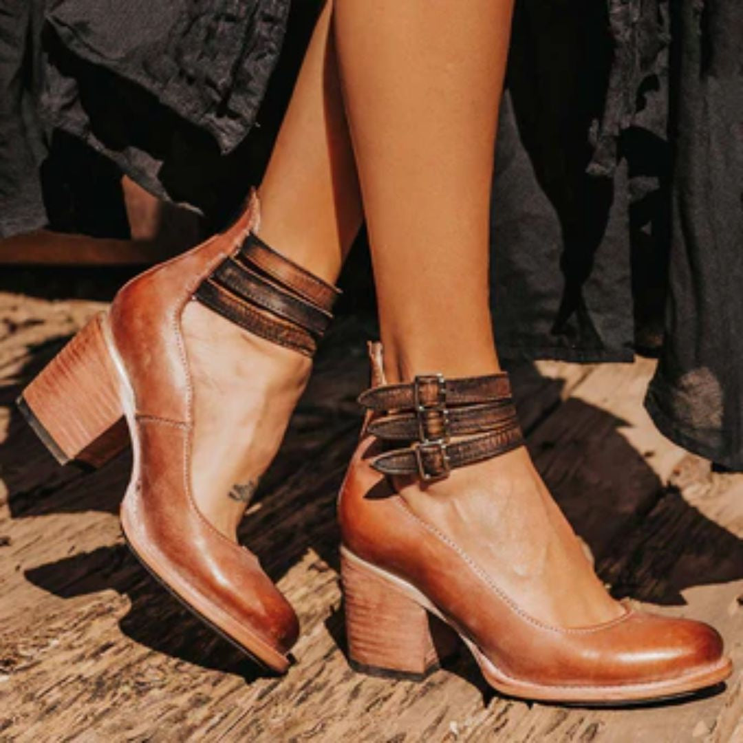 Damen Knöchelriemen Orthopädische Blockabsatz Pumps | Vestea
