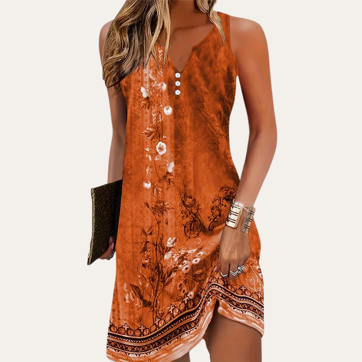 Damen Sommerkleid mit V-Ausschnitt und Knöpfen Freizeitkleid | Vestea