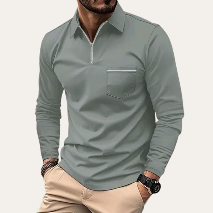 Herren Langarm Poloshirt mit Reißverschluss und Brusttasche | Vestea