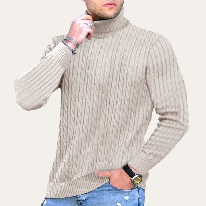 Herren Rollkragenpullover Zopfmuster Strickpullover Langarm Slim Fit | Vestea
