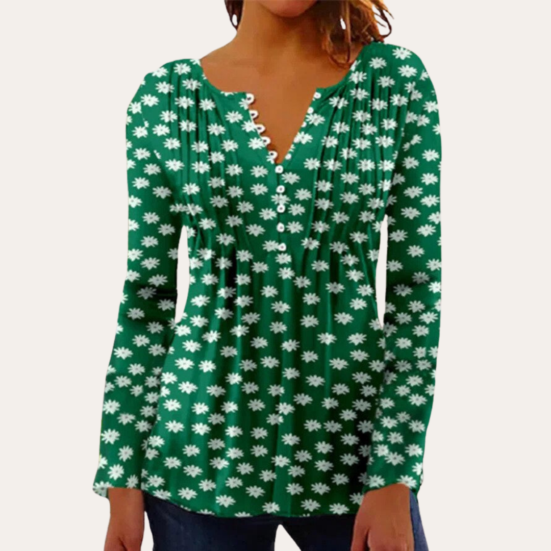 Bluse mit Knopfleiste und Blumenmuster für Damen | Vestea