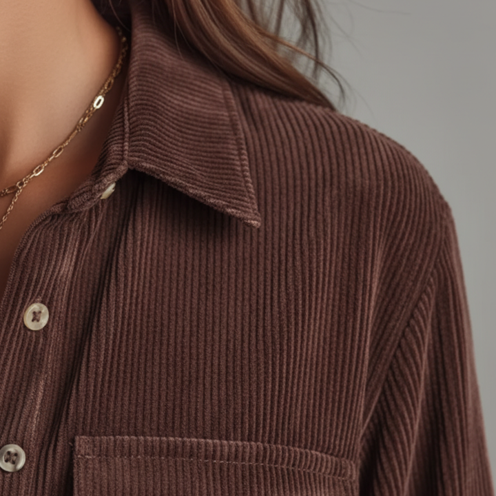 Women Corduroy Button Down Midi Shirt Dress