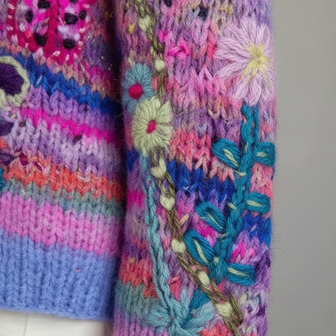 Cárdigan de manga larga tejido con flores para mujer