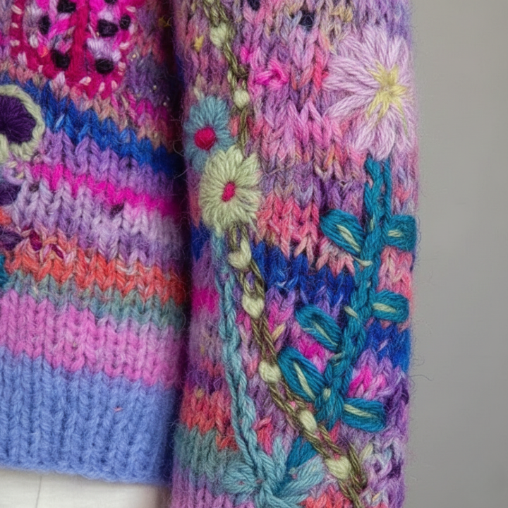 Cárdigan de manga larga tejido con flores para mujer