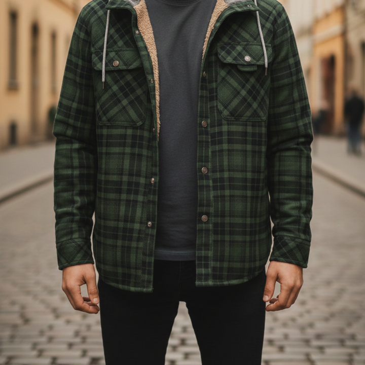 Herren-Flanelljacke mit Karomuster und Kapuze | Vestea