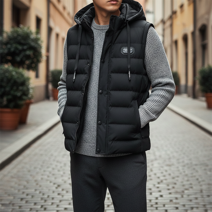 Steppweste für Herren mit Kapuze wattierte Winterjacke für draußen | Vestea
