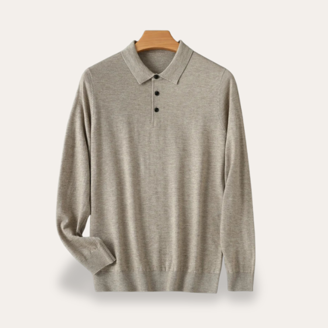Herren Strickpolo Langarm Klassisch Kragen Shirt Freizeit | Vestea