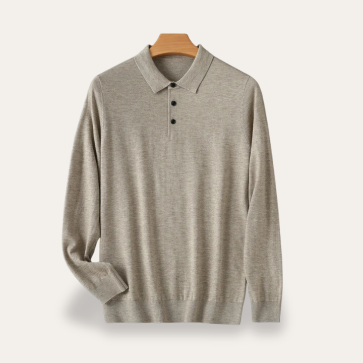 Herren Strickpolo Langarm Klassisch Kragen Shirt Freizeit | Vestea
