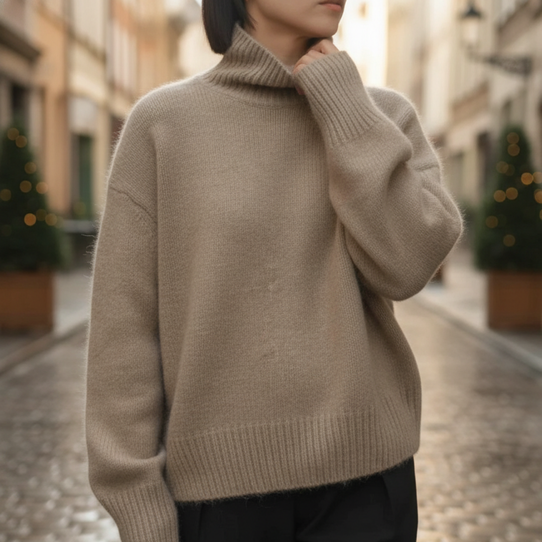 Damen Oversize Rollkragenpullover Beige | Vestea