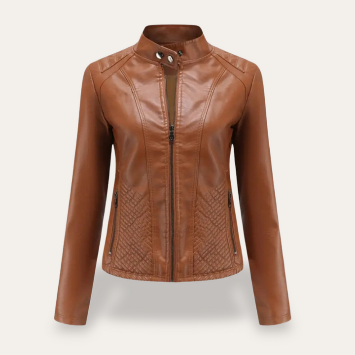 Damen Lederjacke mit Reißverschluss und Taschen | Vestea