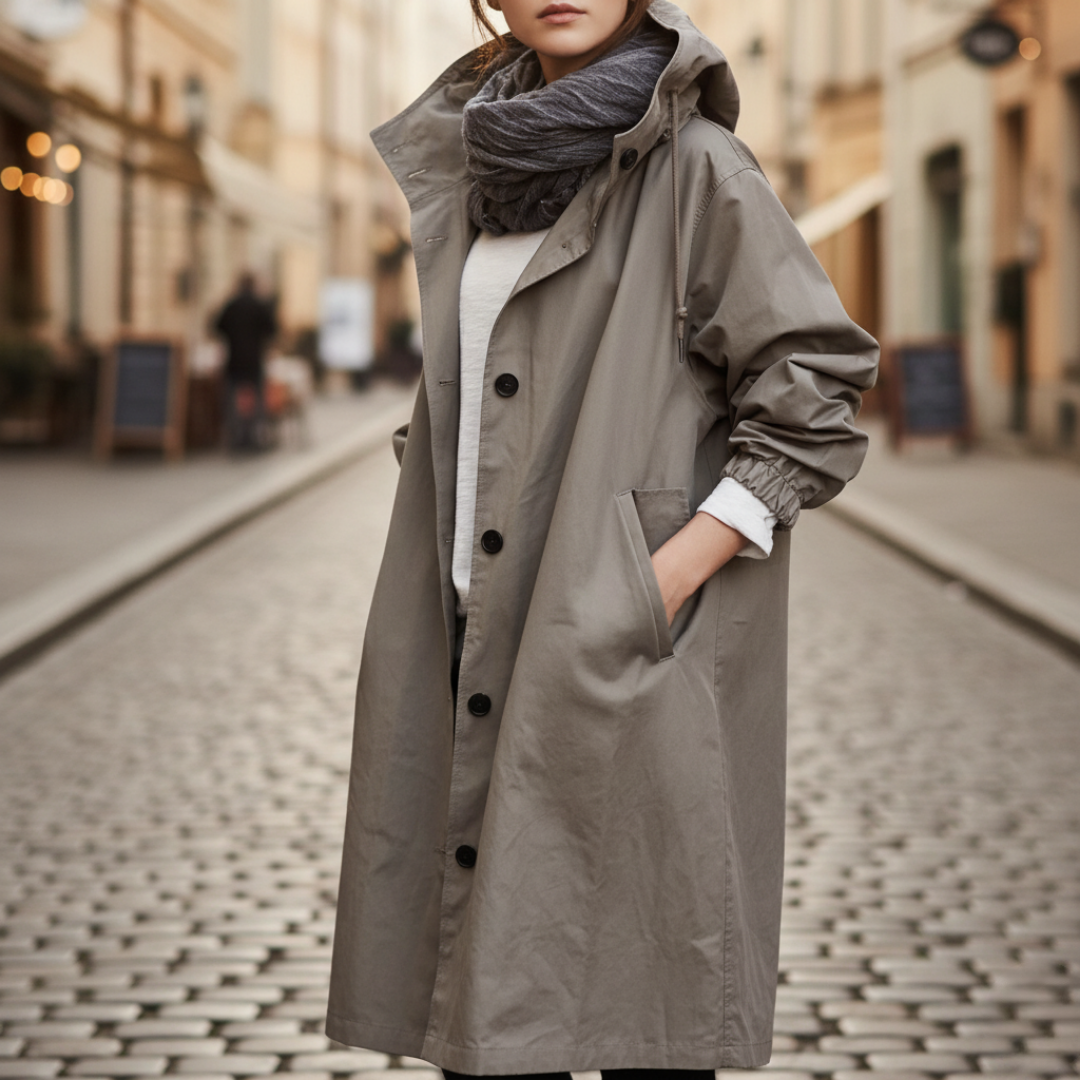 Damen Übergangsmantel mit Kapuze Langmantel Streetwear | Vestea