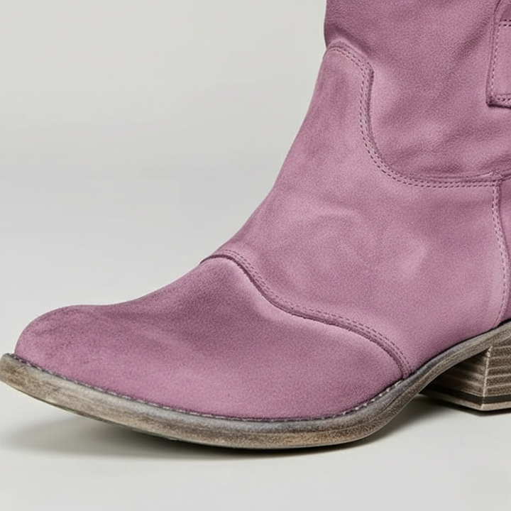 Botines de Ante Vaqueros Tacón Apilado Punta Fina para Mujer