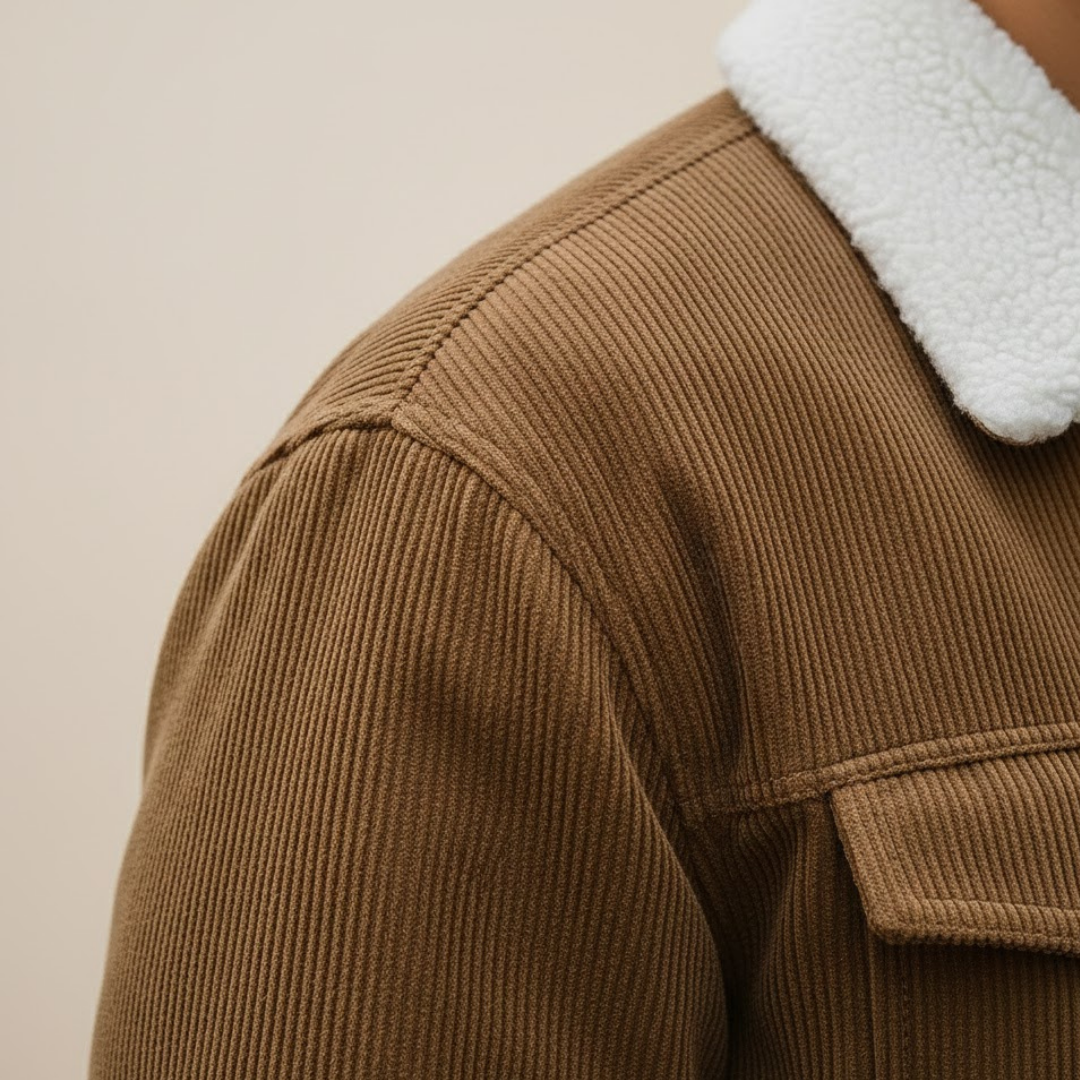 Chaqueta de pana para hombre con botones al frente y cuello vuelto
