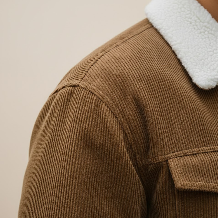 Chaqueta de pana para hombre con botones al frente y cuello vuelto