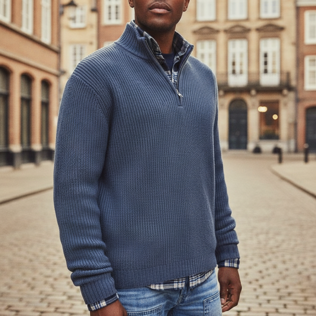 Herren Rippstrick Pullover mit Viertel-Reißverschluss | Vestea