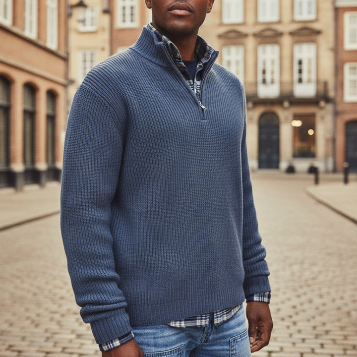 Herren Rippstrick Pullover mit Viertel-Reißverschluss | Vestea