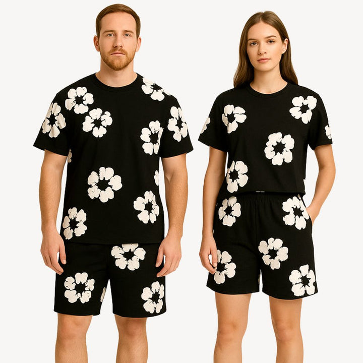 Baumwoll-Set Blumen T-Shirt & Shorts Unisex | Vestea