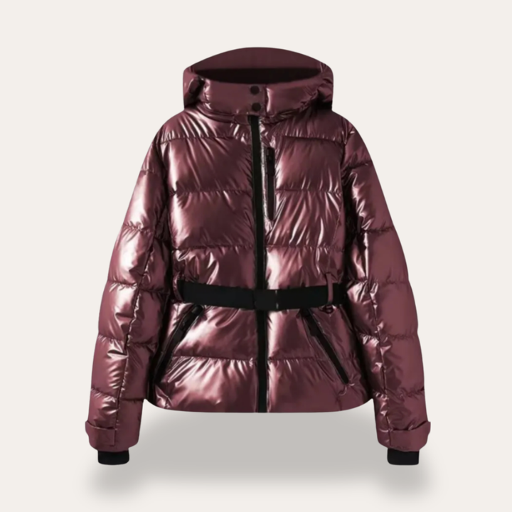 Damen Steppjacke Taillengürtel Reißverschluss Kapuze Winterjacke | Vestea