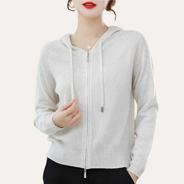 Damen Strickjacke mit Kapuze Reißverschluss | Vestea