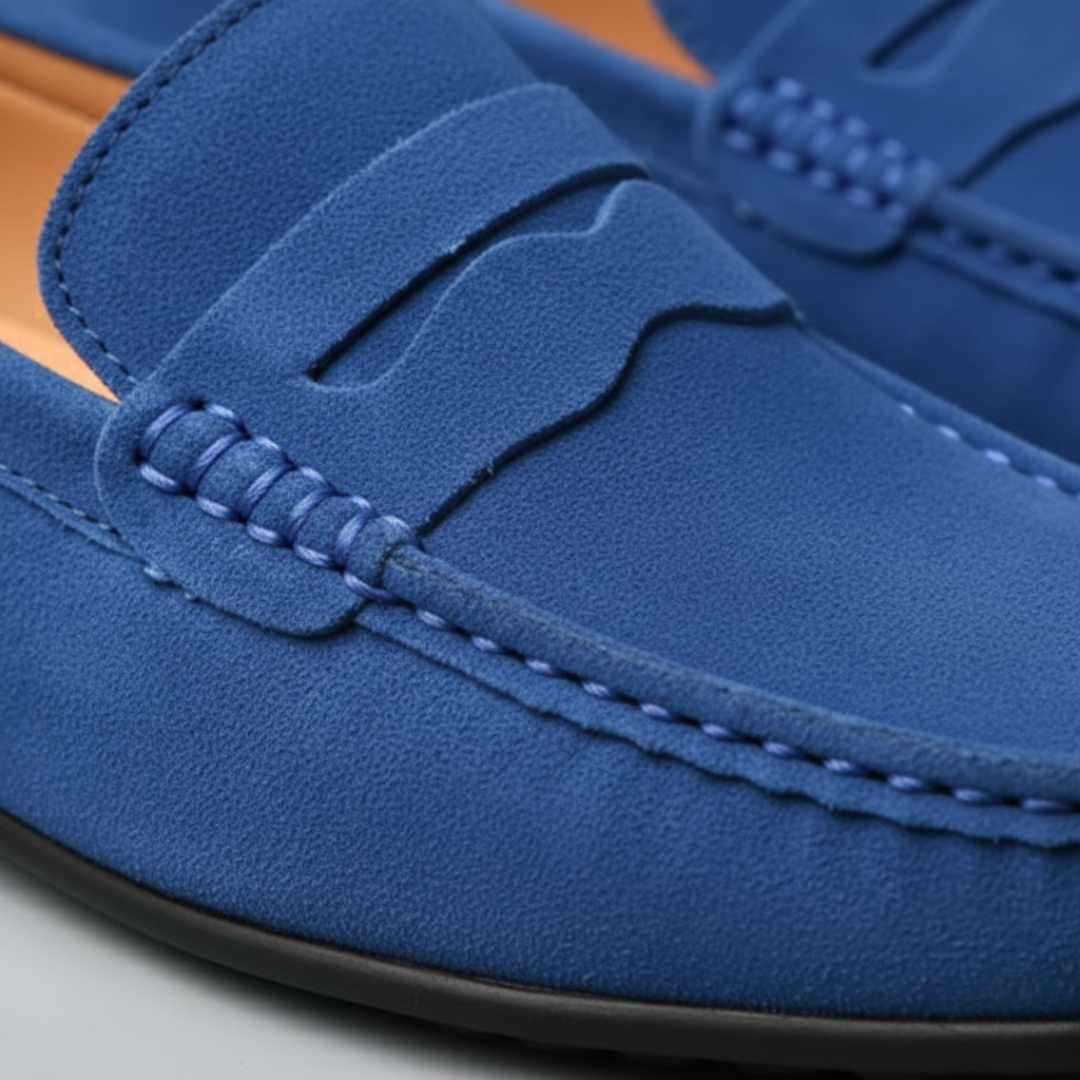Zapatos de conducir para hombre tipo mocasín de ante con correa para moneda, sin cordones