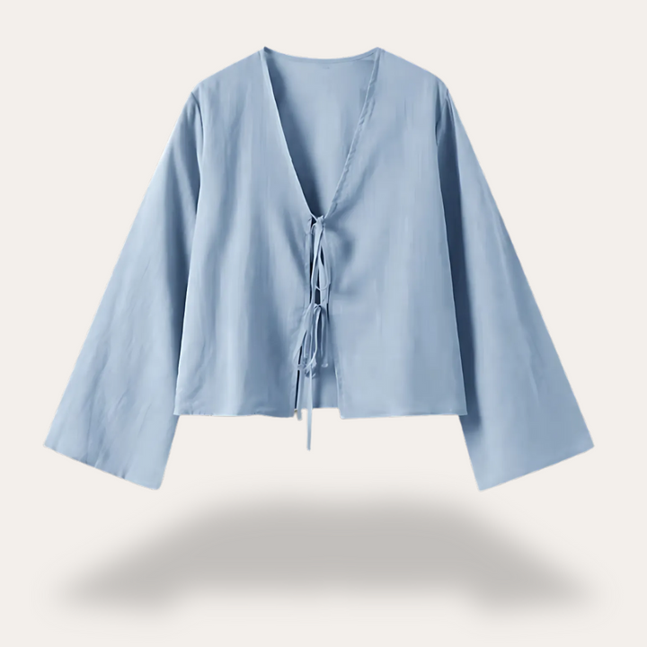 Vestea | Damen Baumwoll-Leinen Bluse mit Bindeband