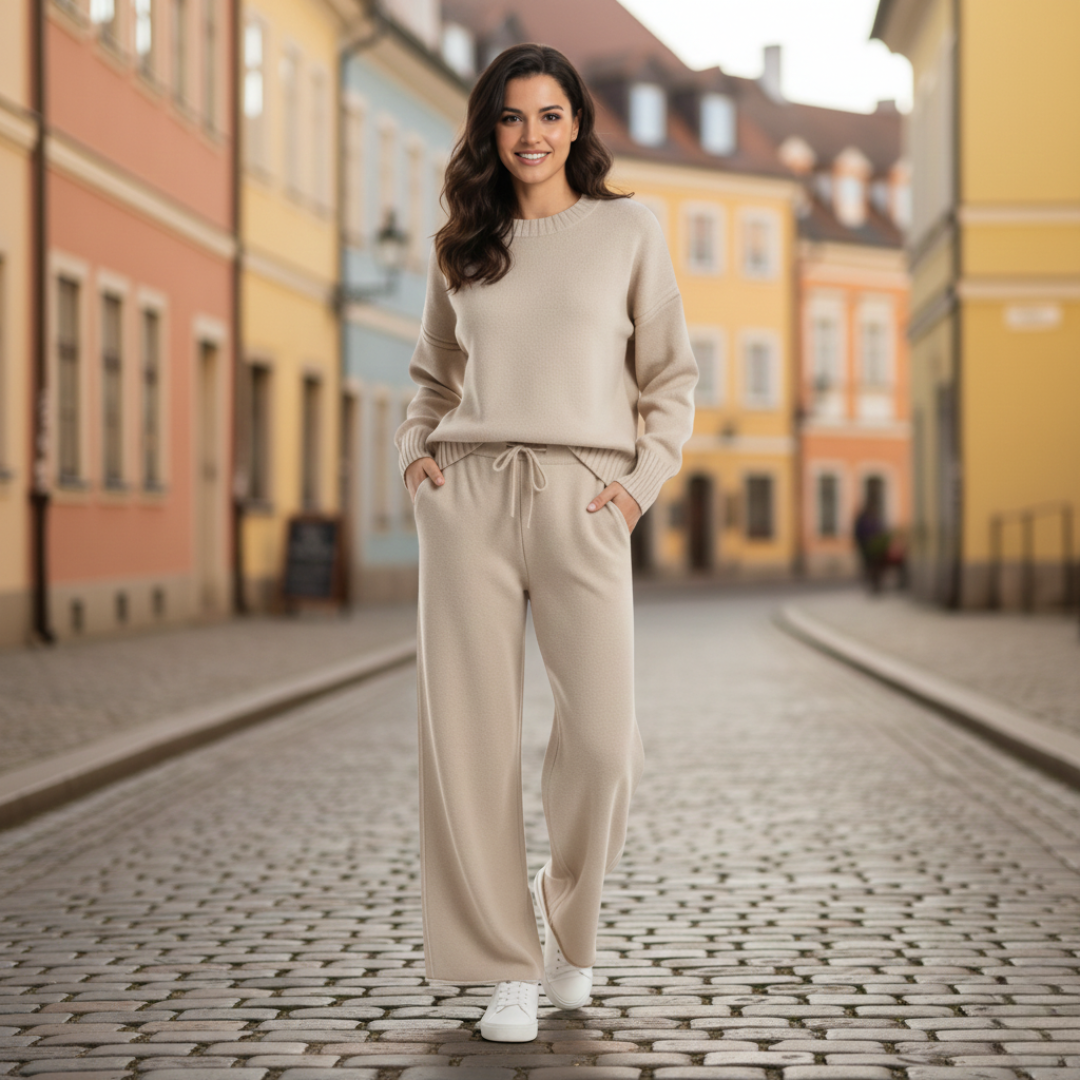Damen-Set aus Pullover und Hose aus weichem Strickmaterial | Vestea