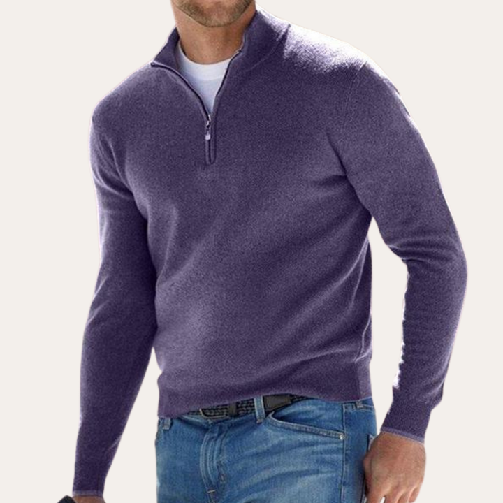 Herren Feinstrickpullover Halbzip Langarm Materialmix Freizeit | Vestea