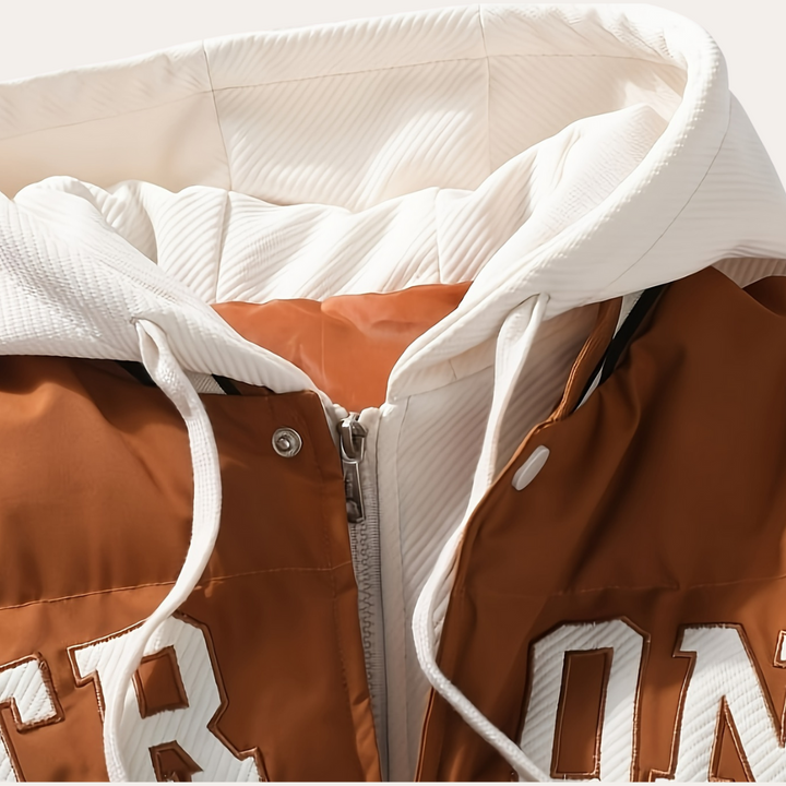Herren-Pufferjacke im Varsity-Stil mit Kapuze | Vestea