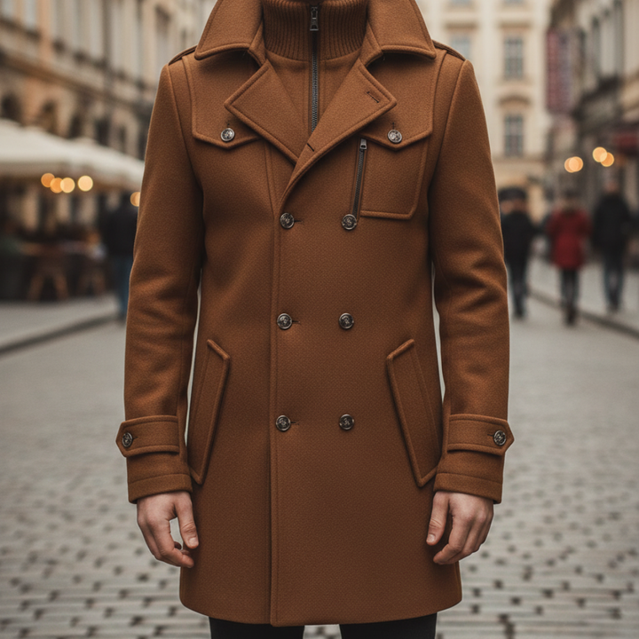 Herren-Wintermantel aus Wolle mit Knöpfen und Reißverschlüssen | Vestea